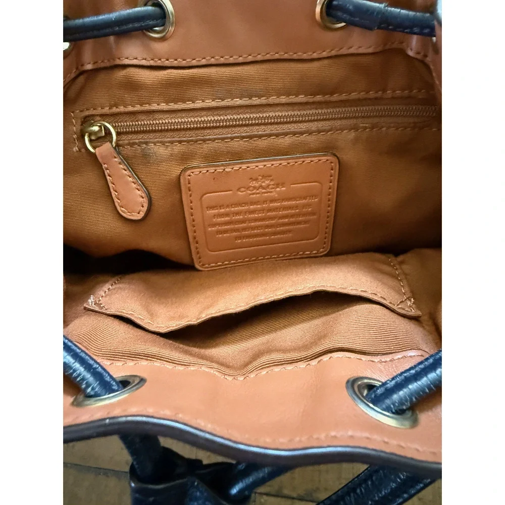 Coach Bucket Bag Womens Small Blue Quilted Denim Leather Drawstring Crossbody